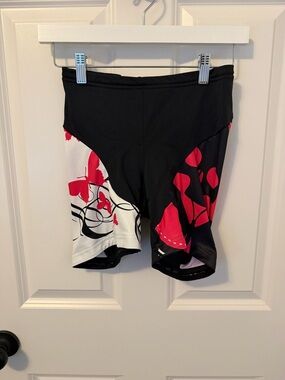 Black and White Cycling Shorts with Pink Floral Print